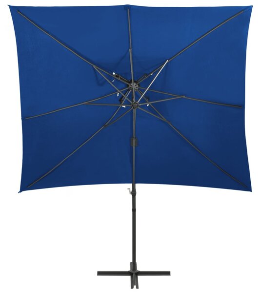 Azúrkék dupla tetejű konzolos napernyő 250 x 250 cm