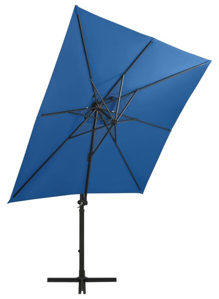 Azúrkék konzolos napernyő rúddal és LED-fényekkel 250 cm