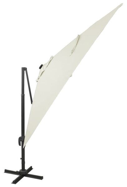 Homokszínű konzolos napernyő rúddal és LED-fényekkel 300 cm