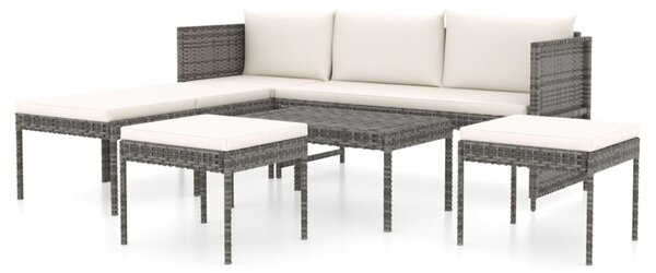 6-részes szürke polyrattan kerti bútorszett párnákkal