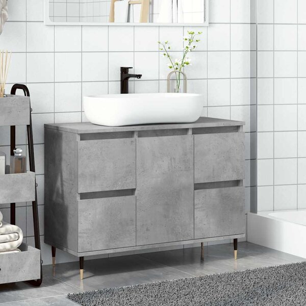Betonszürke szerelt fa fürdőszobaszekrény 80 x 33 x 60 cm