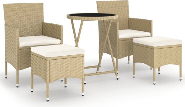 5 részes bézs polyrattan és edzett üveg kerti bisztrószett