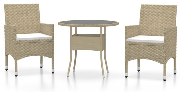 VidaXL 3 részes bézs kerti polyrattan étkezőgarnitúra