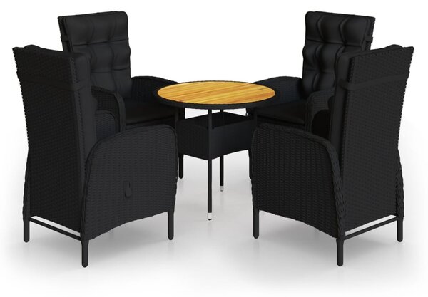 5 részes fekete polyrattan kerti bisztrószett