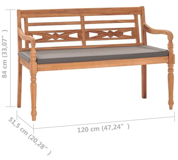 Tömör tíkfa Batavia pad sötétszürke párnával 120 cm