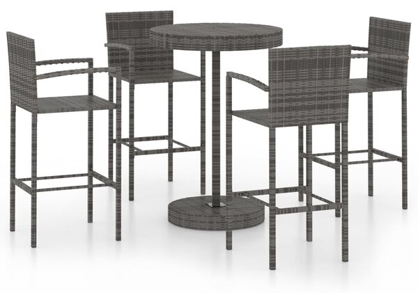 5 részes szürke polyrattan kerti bárszett