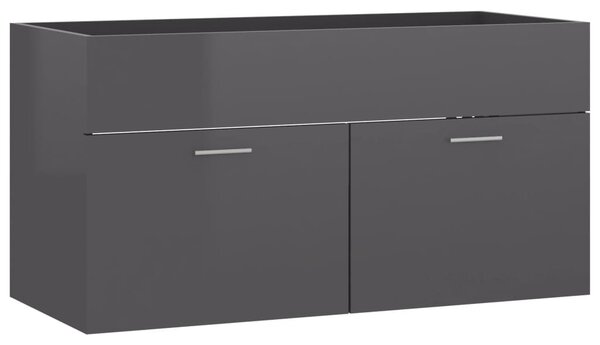 Magasfényű szürke szerelt fa mosdószekrény 90 x 38,5 x 46 cm