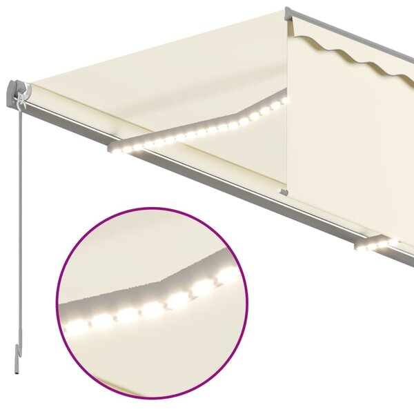 Krémszínű kézzel kihúzható LED-es napellenző redőnnyel 3x2,5 m