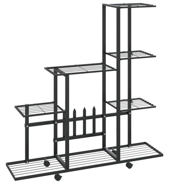 Fekete acél virágtartó állvány kerékkel 94,5 x 25 x 92,5 cm