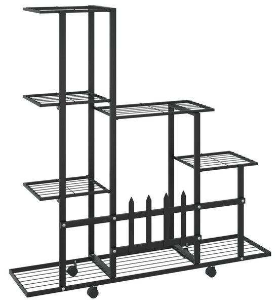 Fekete acél virágtartó állvány kerékkel 94,5 x 25 x 92,5 cm