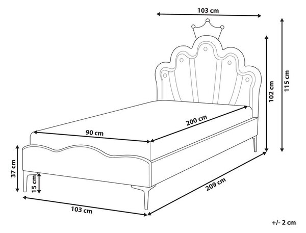 Gyerekágy Korona Bársony RUBIAN 90 x 200 cm Led fényekkel Lila