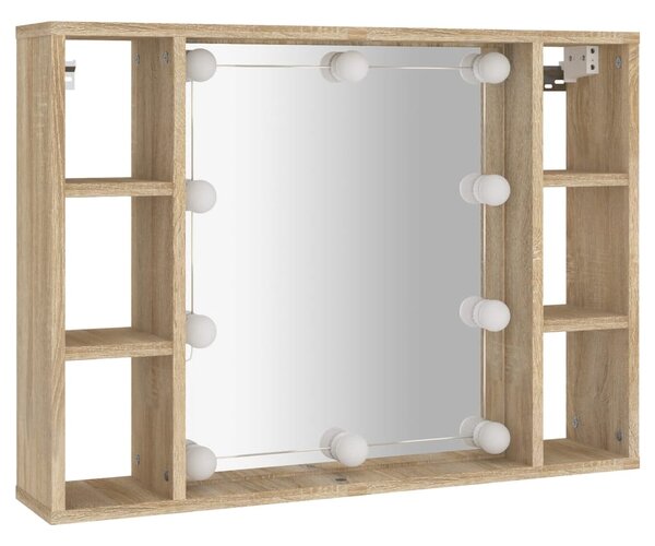 Sonoma tölgy tükrös szekrény LED-ekkel 76 x 15 x 55 cm