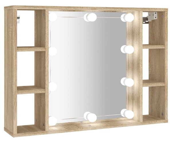 Sonoma tölgy tükrös szekrény LED-ekkel 76 x 15 x 55 cm