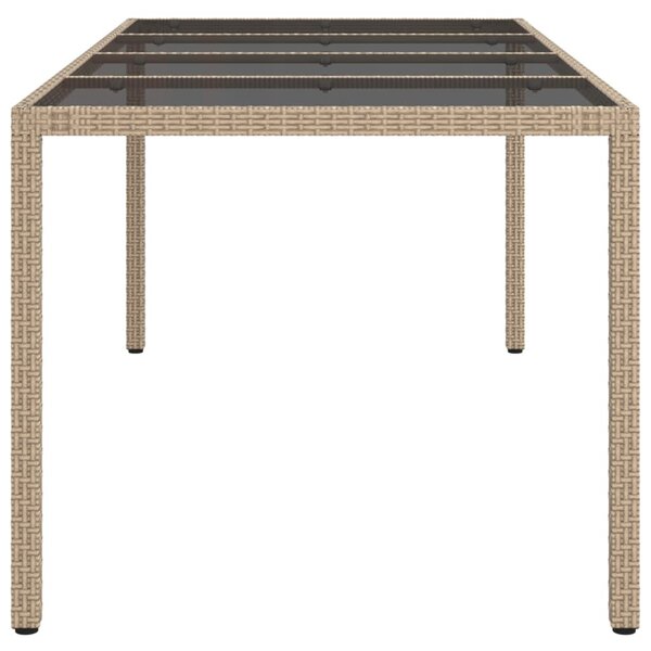 Bézs szürke polyrattan és edzett üveg kerti asztal 190x90x75 cm
