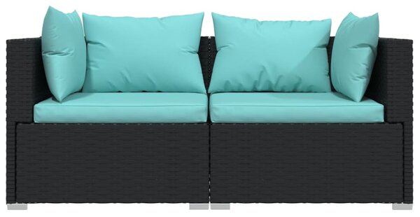 3 részes fekete polyrattan kerti ülőgarnitúra párnákkal