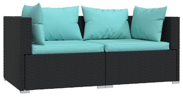 3 részes fekete polyrattan kerti ülőgarnitúra párnákkal