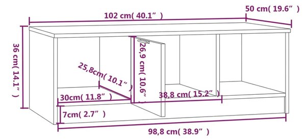 Fehér és sonoma színű szerelt fa dohányzóasztal 102x50x36 cm