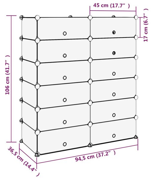 Fekete polipropilén cipőtartó 94,5x36,5x106 cm