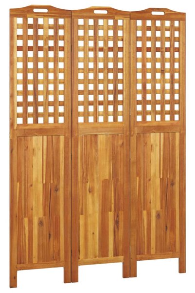 3 paneles tömör akácfa térelválasztó 121,5x2x180 cm