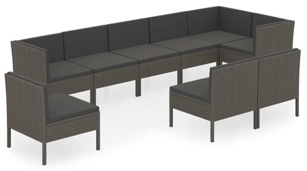 9 részes szürke polyrattan ülőgarnitúra párnákkal
