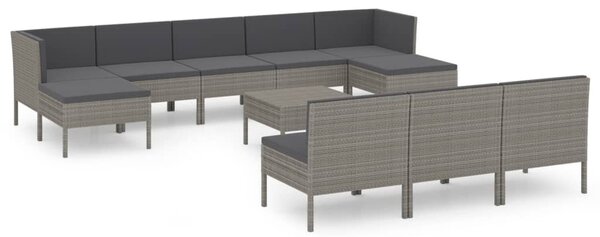 11 részes szürke polyrattan kerti bútorszett párnákkal