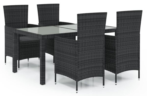 5 részes fekete polyrattan kültéri étkezőszett párnákkal