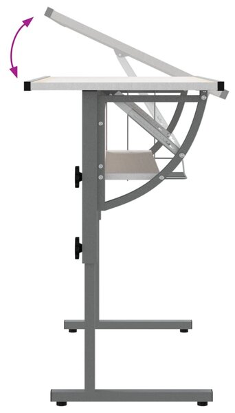 Fehér-szürke szerelt fa és acél íróasztal 110 x 53 x (58-87) cm