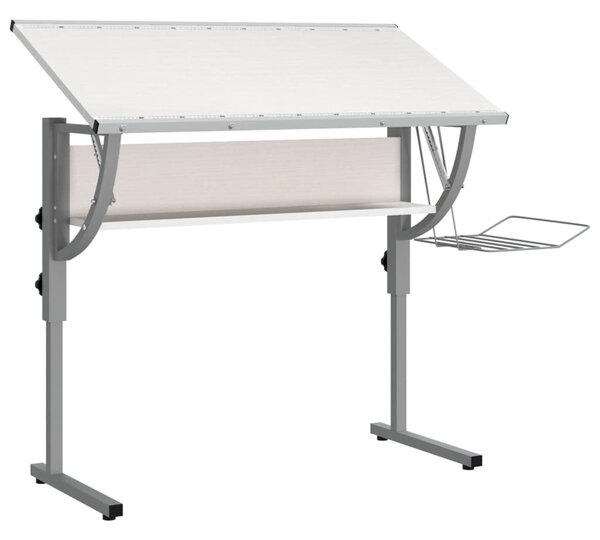 Fehér-szürke szerelt fa és acél íróasztal 110 x 53 x (58-87) cm
