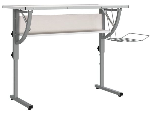 Fehér-szürke szerelt fa és acél íróasztal 110 x 53 x (58-87) cm