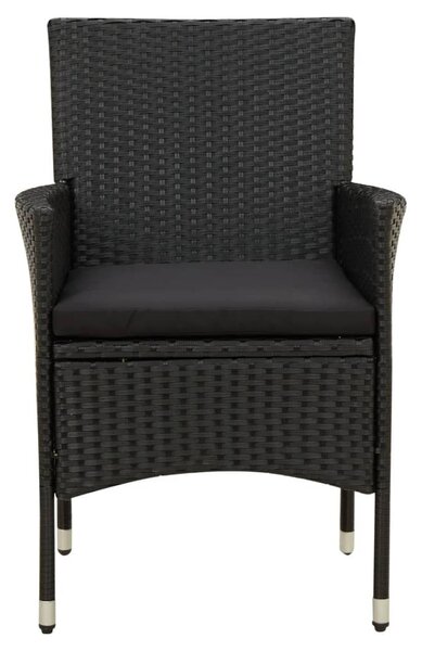 7 részes fekete polyrattan kültéri étkezőszett párnákkal