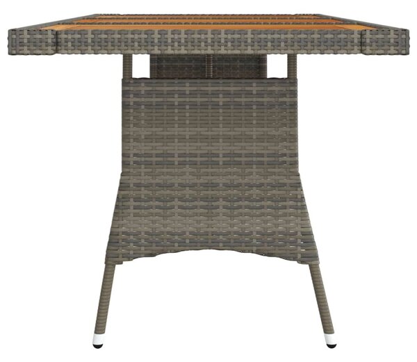 Szürke polyrattan és tömör akácfa kerti asztal 160 x 70 x 72 cm