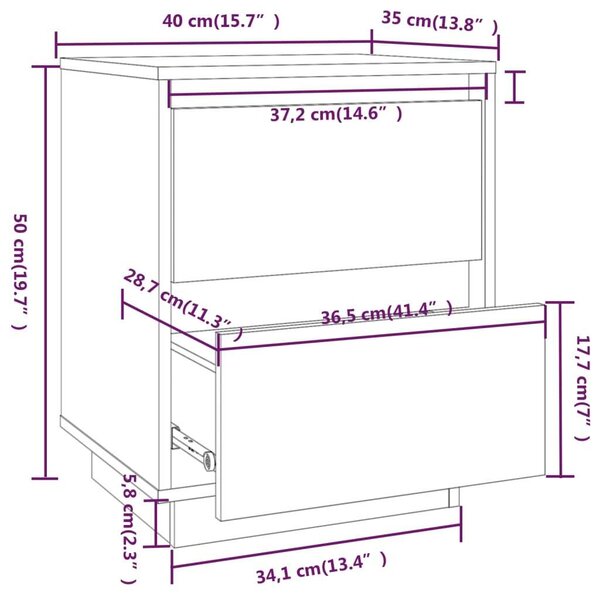 VidaXL Fehér Fenyőfa Éjjeliszekrény (2 db) - 40x35x50 cm
