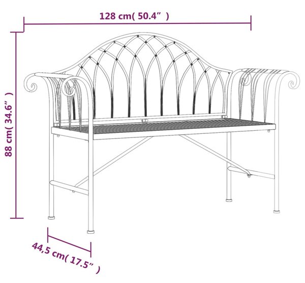 Kétszemélyes fekete acél kerti pad 128 cm