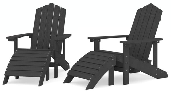 2 db antracitszürke HDPE kerti adirondack szék lábtartóval