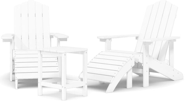 Fehér HDPE kerti adirondack székek lábtartóval és asztallal