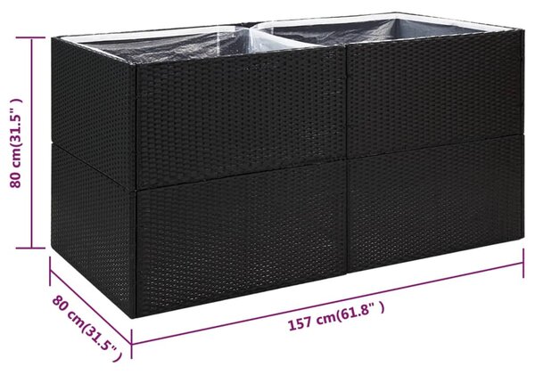 Fekete polyrattan kerti ültetőláda 157x80x80 cm