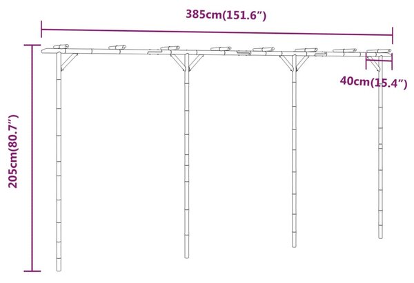 Bambusz pergola 385 x 40 x 205 cm