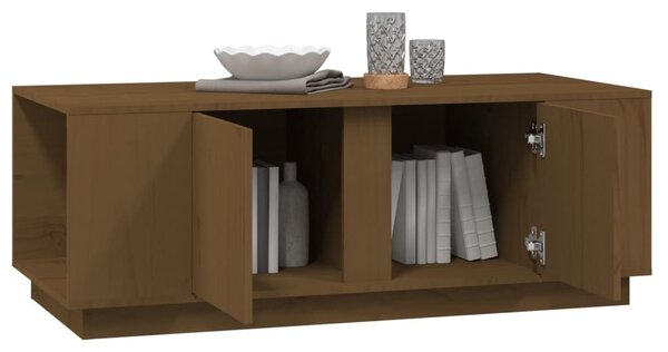 Mézbarna tömör fenyőfa dohányzóasztal 110 x 50 x 40 cm