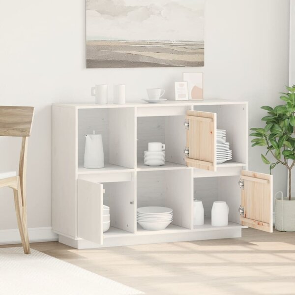 Fehér tömör fenyőfa tálalószekrény 110,5x35x80 cm