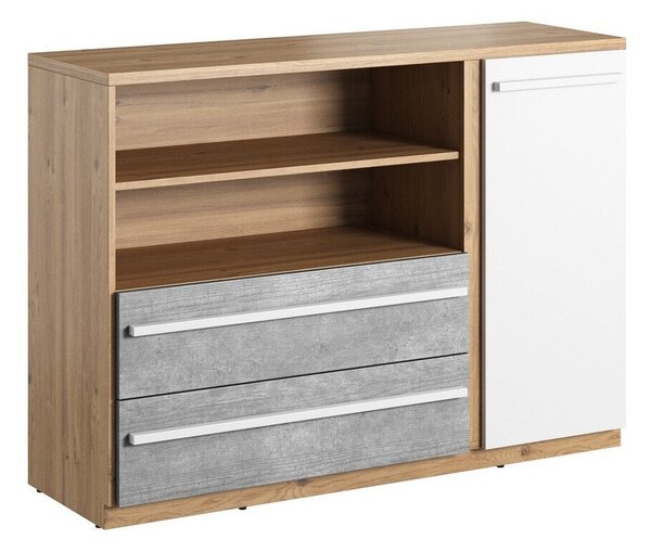 Komód Felfera 104, Laminált forgácslap, 91x125x41cm, Beton, Tölgy, Fehér
