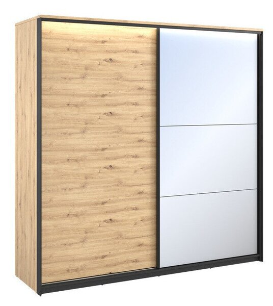 Gardróbszekrény Luliru 137, Laminált forgácslap, 221x220x68cm, Artisan tölgy, Fekete