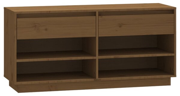 Mézbarna tömör fenyőfa cipőszekrény 110 x 34 x 52 cm