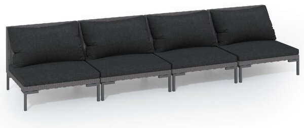 4 részes sötétszürke polyrattan kerti bútorszett párnákkal