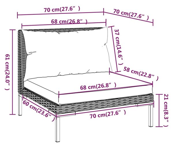 4 részes sötétszürke polyrattan kerti bútorszett párnákkal