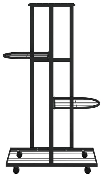 4 szintes fekete vas virágtartó állvány kerekekkel 44x23x80 cm