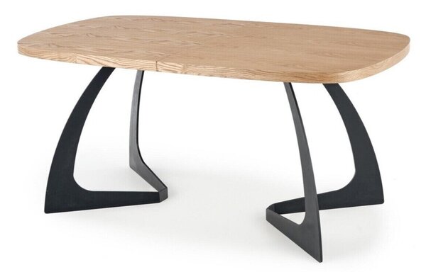 Asztal Houston 1217, Tölgy, Fekete, 75x90x160cm, Hosszabbíthatóság, Közepes sűrűségű farostlemez, Természetes fa furnér, Fém