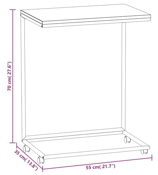 Fekete szerelt fa kisasztal kerekekkel 55x35x70 cm