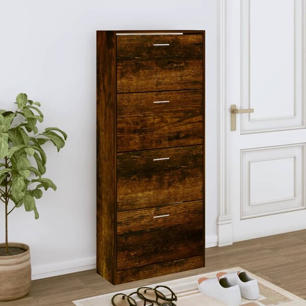 Füstös tölgy színű szerelt fa cipősszekrény 63x24x147 cm