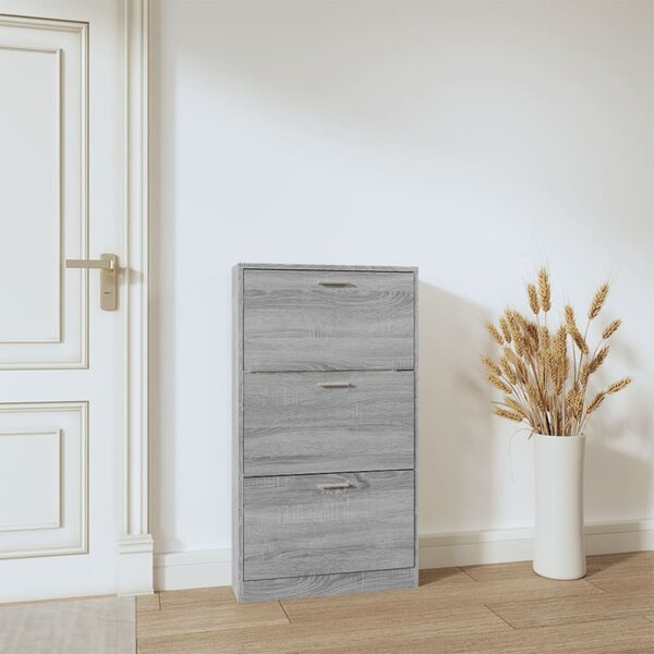 Szürke sonoma színű szerelt fa cipősszekrény 59x17x108 cm
