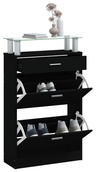 Fekete szerelt fa cipőszekrény 63 x 24 x 104 cm